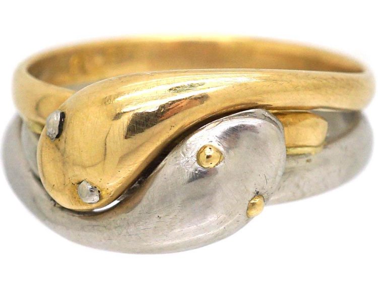 Edwardian 18ct Gold & Platinum Double Snake Ring