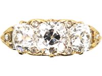 Victorian Three Stone Diamond Carved Half Hoop Ring