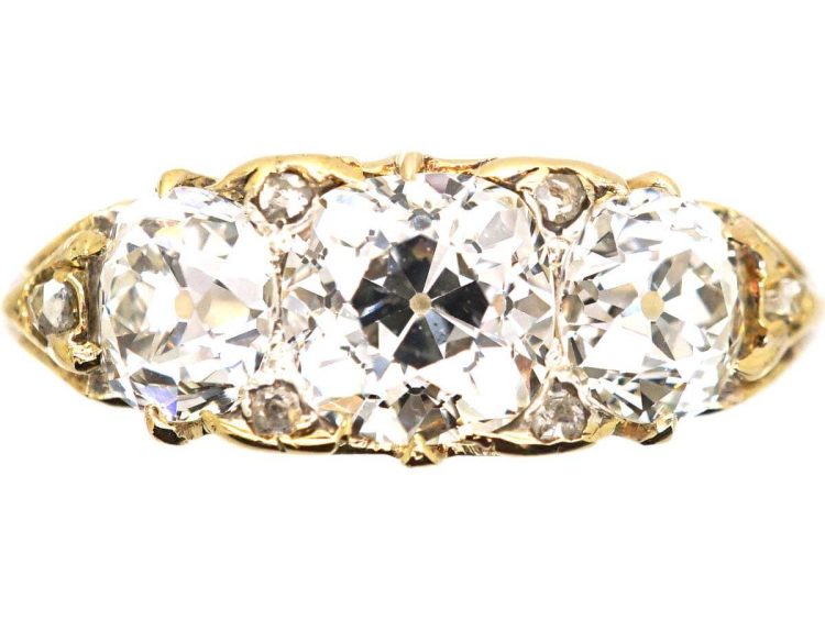Victorian Three Stone Diamond Carved Half Hoop Ring