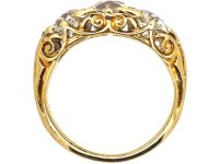 Victorian Three Stone Diamond Carved Half Hoop Ring