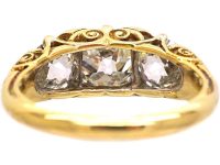 Victorian Three Stone Diamond Carved Half Hoop Ring