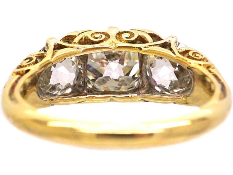 Victorian Three Stone Diamond Carved Half Hoop Ring