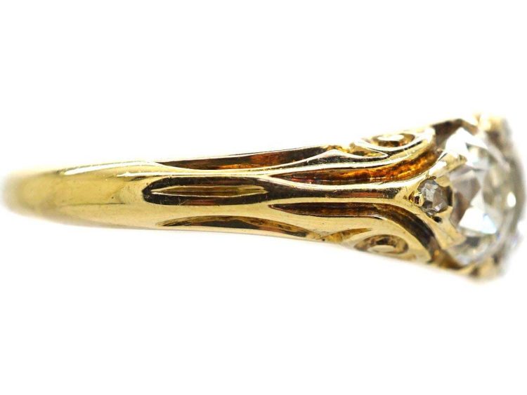 Victorian Three Stone Diamond Carved Half Hoop Ring