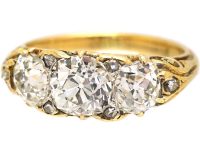 Victorian Three Stone Diamond Carved Half Hoop Ring