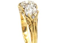 Victorian Three Stone Diamond Carved Half Hoop Ring