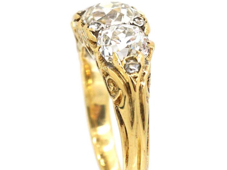 Victorian Three Stone Diamond Carved Half Hoop Ring