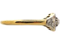 Edwardian 18ct Gold & Platinum Diamond Cluster Ring with Rose Diamond set Shoulders