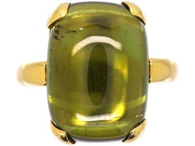 Modernist 18ct Gold Ring set with a Cabochon Cut Green Tourmaline