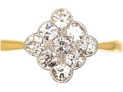 Edwardian 18ct Gold & Platinum Diamond Shaped Ring set with Diamonds