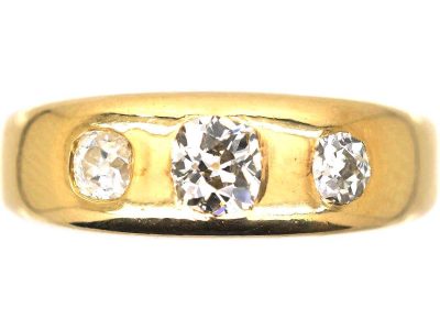Victorian 18ct Gold Three Stone Diamond Rub Over Ring