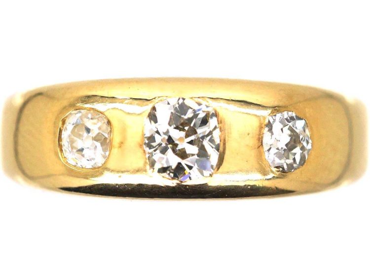 Victorian 18ct Gold Three Stone Diamond Rub Over Ring