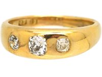 Victorian 18ct Gold Three Stone Diamond Rub Over Ring