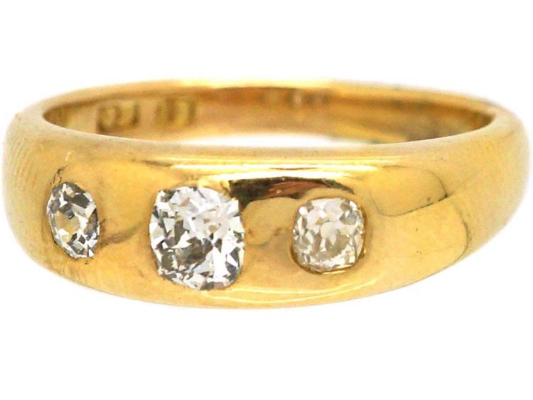 Victorian 18ct Gold Three Stone Diamond Rub Over Ring