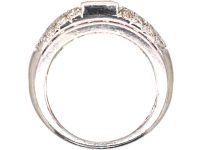 Art Deco Irridium & Platinum Rectangular Flat Cut Diamond & French Cut Ruby Ring