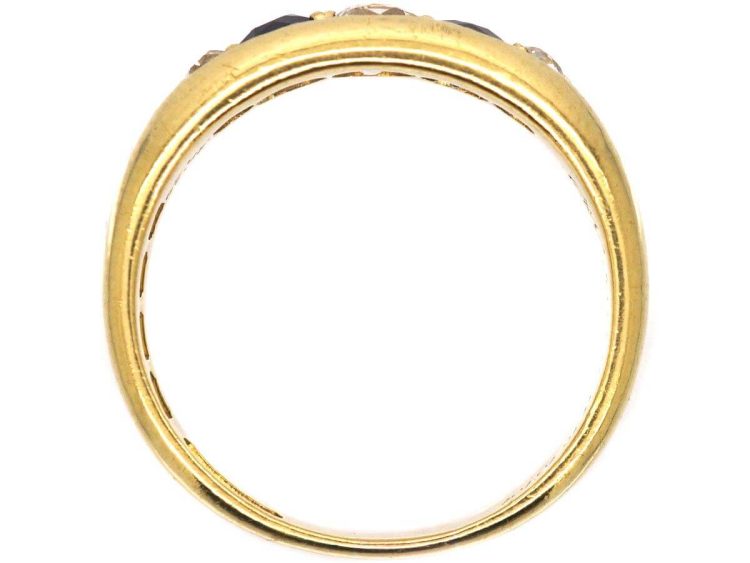 Victorian 18ct Gold Boat Shaped Ring set with Diamonds & Sapphires