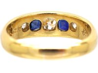 Victorian 18ct Gold Boat Shaped Ring set with Diamonds & Sapphires