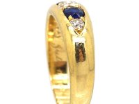 Victorian 18ct Gold Boat Shaped Ring set with Diamonds & Sapphires