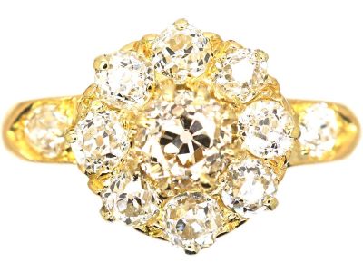Edwardian 18ct Gold Diamond Cluster Ring with Diamond set Shoulders