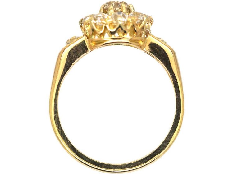 Edwardian 18ct Gold Diamond Cluster Ring with Diamond set Shoulders