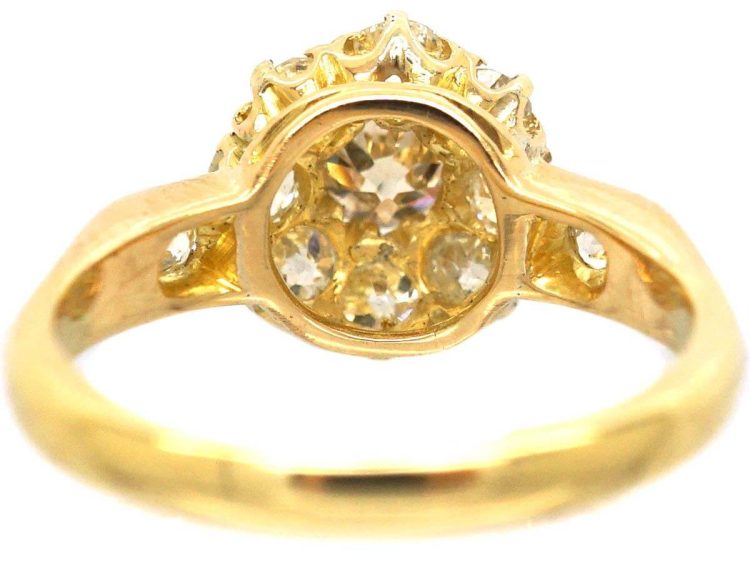 Edwardian 18ct Gold Diamond Cluster Ring with Diamond set Shoulders