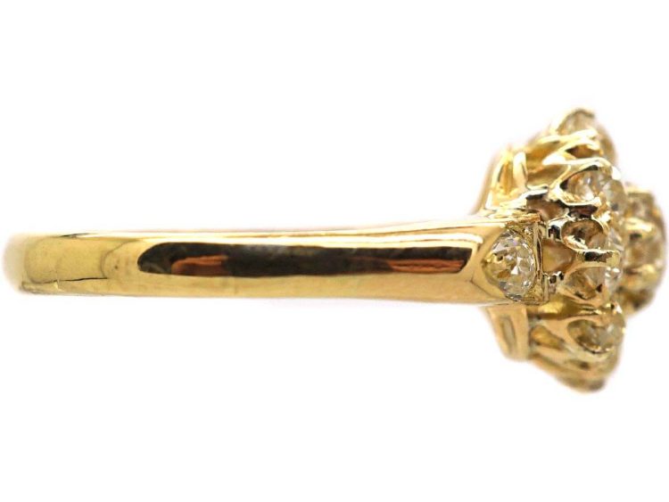 Edwardian 18ct Gold Diamond Cluster Ring with Diamond set Shoulders