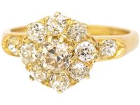 Edwardian 18ct Gold Diamond Cluster Ring with Diamond set Shoulders