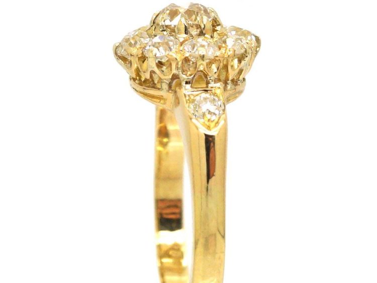 Edwardian 18ct Gold Diamond Cluster Ring with Diamond set Shoulders