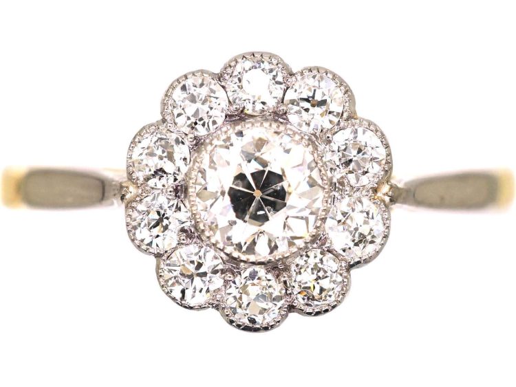 Edwardian 18ct Gold & Platinum Diamond Cluster Ring
