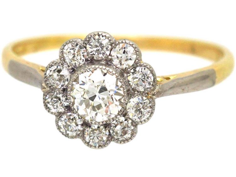 Edwardian 18ct Gold & Platinum Diamond Cluster Ring