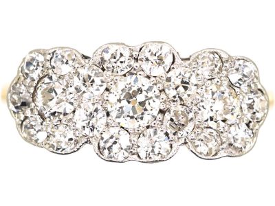 Edwardian 18ct & Platinum Triple Pansy Cluster Ring set with Diamonds