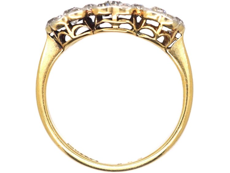 Edwardian 18ct & Platinum Triple Pansy Cluster Ring set with Diamonds