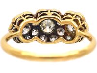 Edwardian 18ct & Platinum Triple Pansy Cluster Ring set with Diamonds