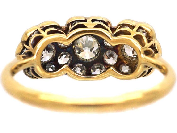 Edwardian 18ct & Platinum Triple Pansy Cluster Ring set with Diamonds