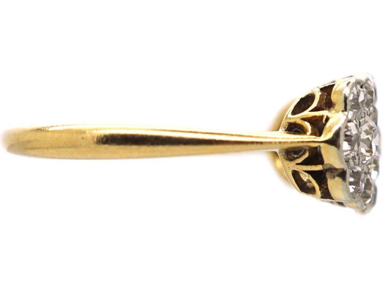 Edwardian 18ct & Platinum Triple Pansy Cluster Ring set with Diamonds