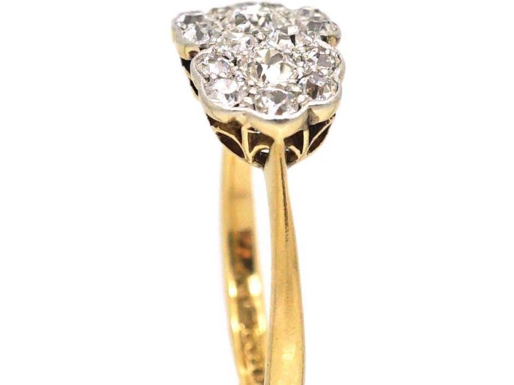 Edwardian 18ct & Platinum Triple Pansy Cluster Ring set with Diamonds