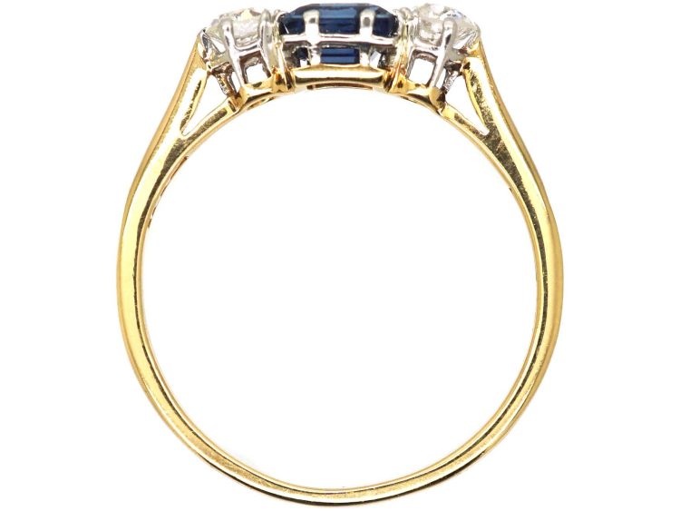 Edwardian 18ct Gold & Platinum Sapphire & Diamond Three Stone Ring