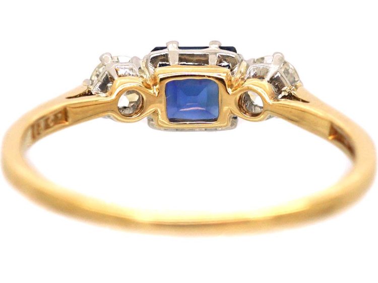 Edwardian 18ct Gold & Platinum Sapphire & Diamond Three Stone Ring