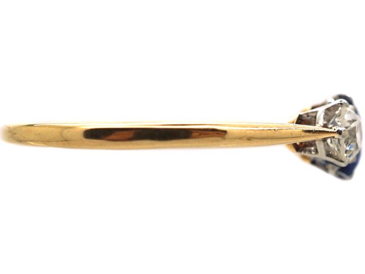 Edwardian 18ct Gold & Platinum Sapphire & Diamond Three Stone Ring