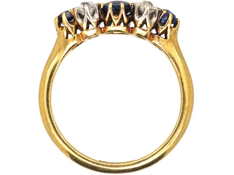 Edwardian 18ct Gold & Platinum Three Stone Sapphire & Diamond Ring