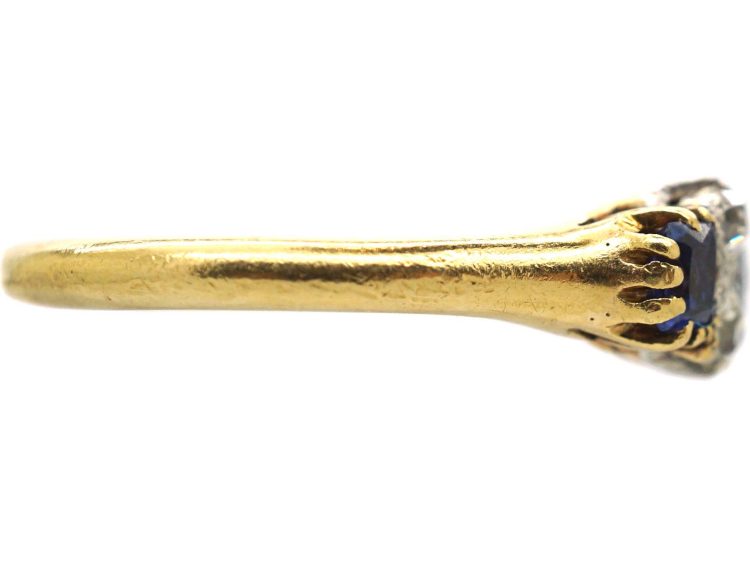 Edwardian 18ct Gold & Platinum Three Stone Sapphire & Diamond Ring