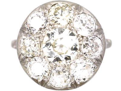 Early 20th Century French Platinum Diamond Cluster Ring