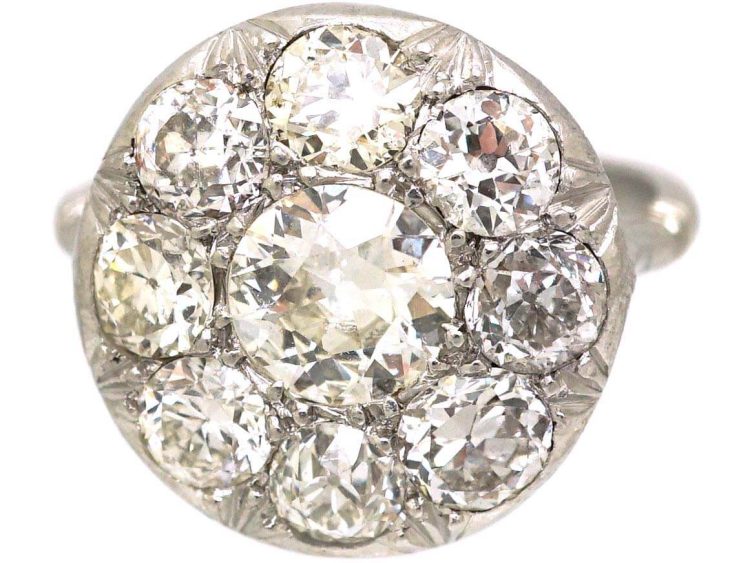 Early 20th Century French Platinum Diamond Cluster Ring
