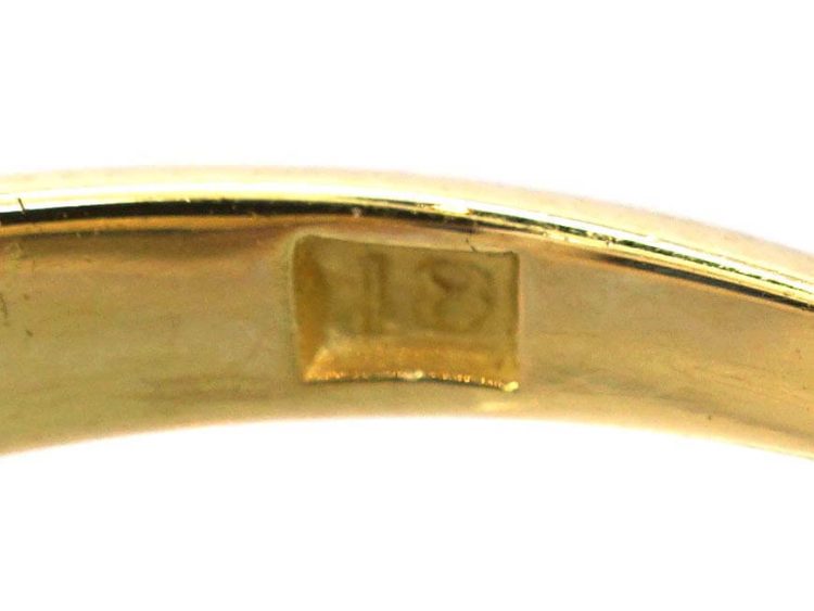 Edwardian 18ct Gold Three Stone Sapphire & Diamond Carved Half Hoop Ring