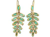 1960s 18ct Gold Turquoise & Diamond Articulated Leaf Design Earrings