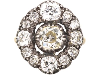 Georgian 18ct Gold & Silver Large Diamond Cluster Ring