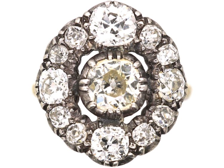 Georgian 18ct Gold & Silver Large Diamond Cluster Ring
