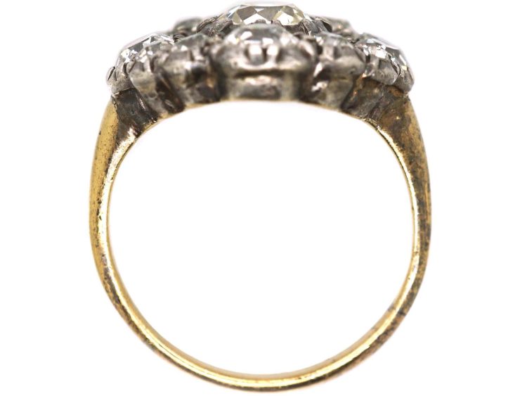 Georgian 18ct Gold & Silver Large Diamond Cluster Ring