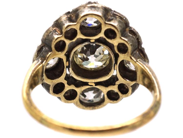 Georgian 18ct Gold & Silver Large Diamond Cluster Ring