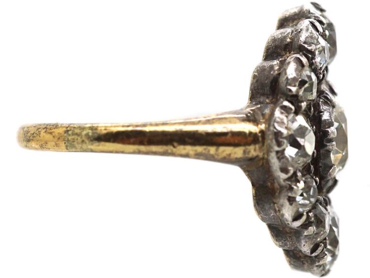 Georgian 18ct Gold & Silver Large Diamond Cluster Ring