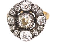 Georgian 18ct Gold & Silver Large Diamond Cluster Ring